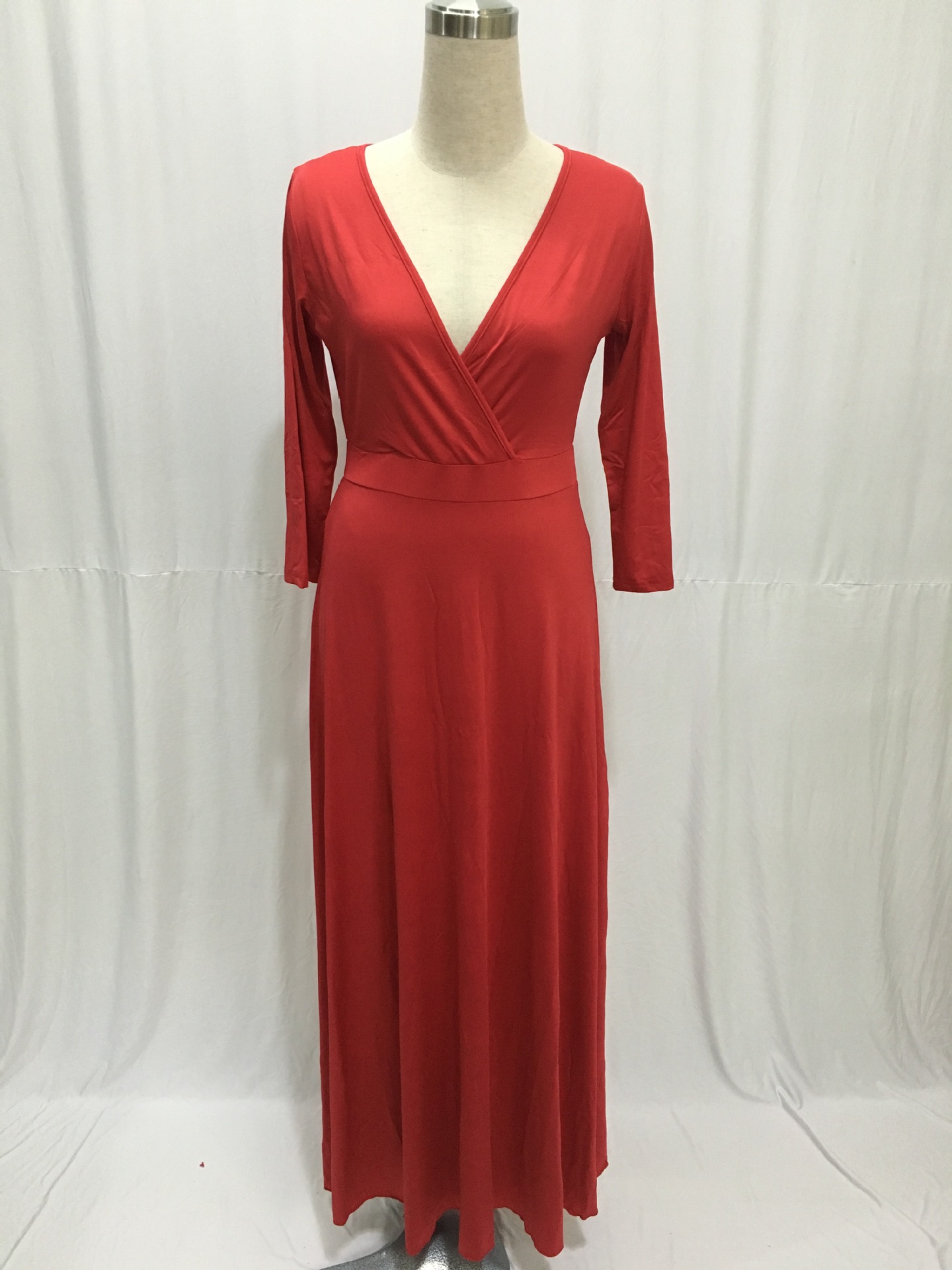 SZ60044-1 Women Long Knitwear V Neck Plus Size Bridesmaid Dress with Long Sleeve